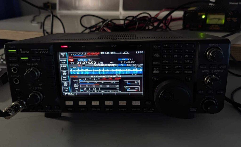 ICOM IC-7600 transceiver used for FT8 contacts during International Marconi Day 2025 at W2GSB.